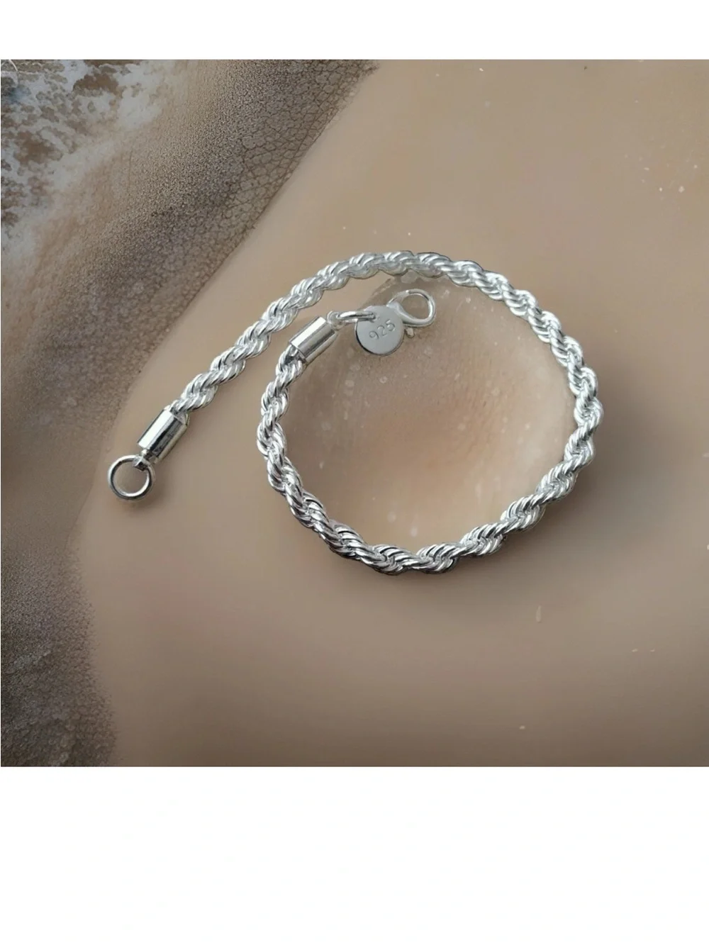 Unisex Silver-Plated Rope Chain Bracelet 7.5” Lobster Clasp Vintage-Style